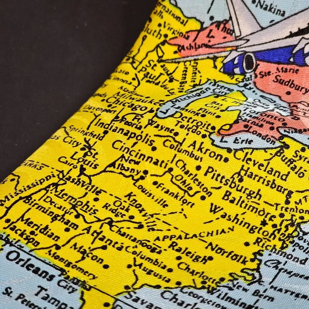 Fratello Handmade World Map Airplane Tie Made in Korea Excellent Preowned